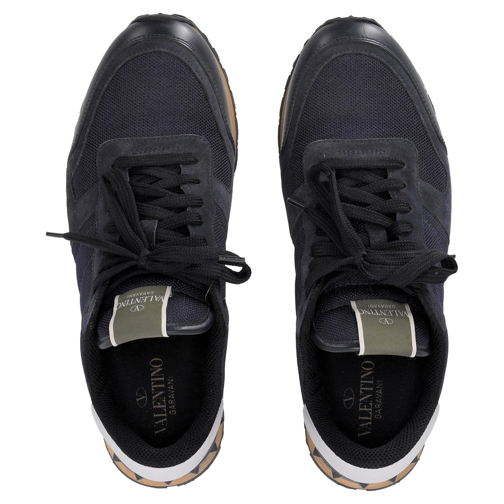 Valentino Garavani Rockrunner Sneakers in Navy Blue Mixed Media