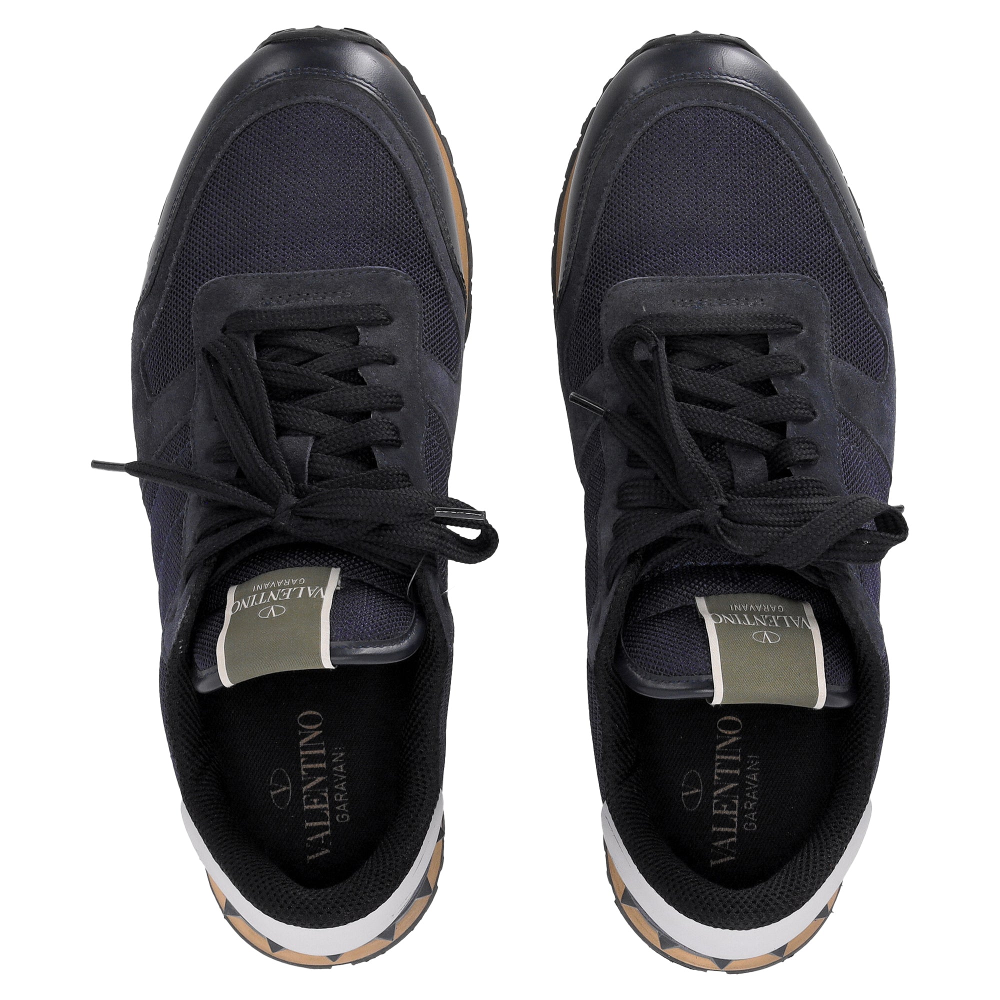 Valentino Garavani Rockrunner Sneakers in Navy Blue Mixed Media