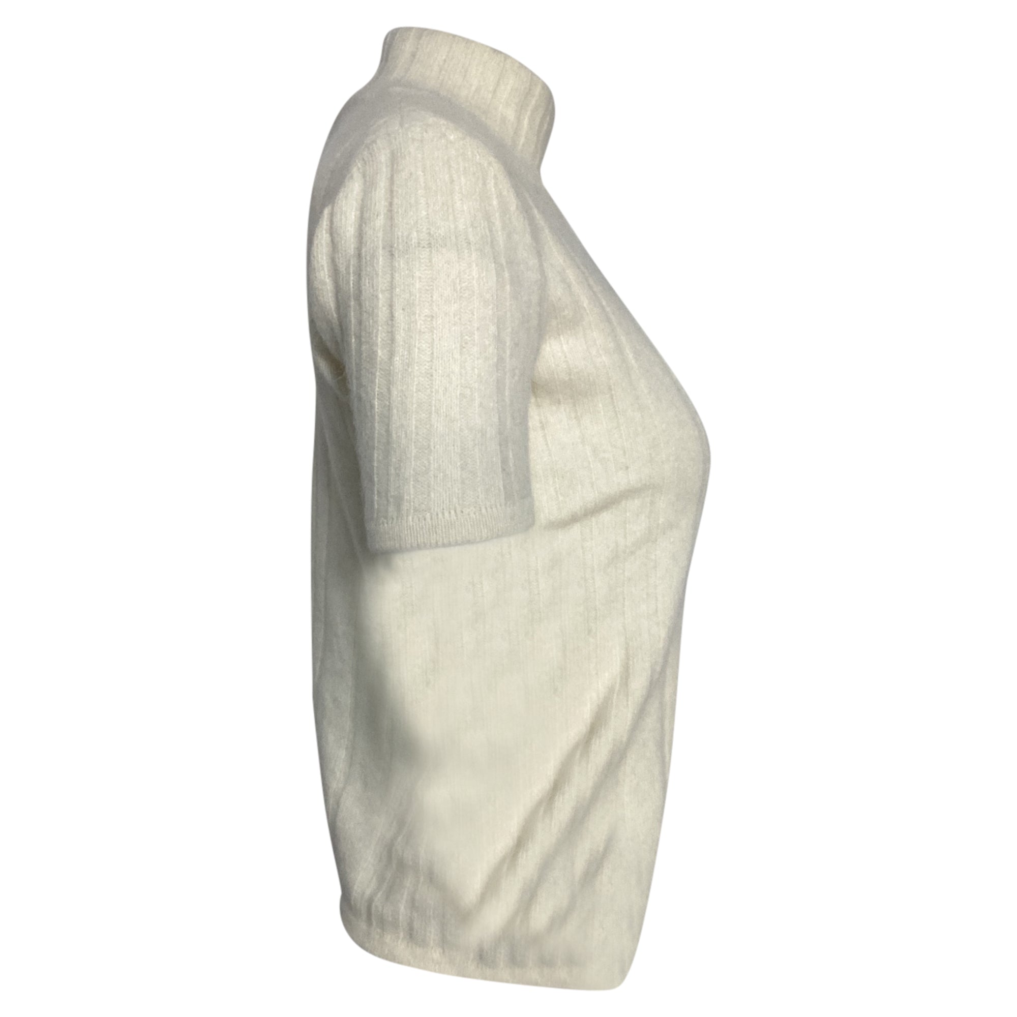 Valentino Garavani Knitted Turtleneck Short Sleeve Top in Ivory Wool
