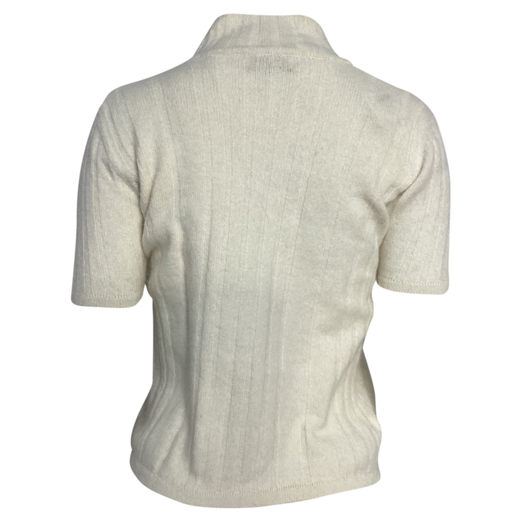 Valentino Garavani Knitted Turtleneck Short Sleeve Top in Ivory Wool