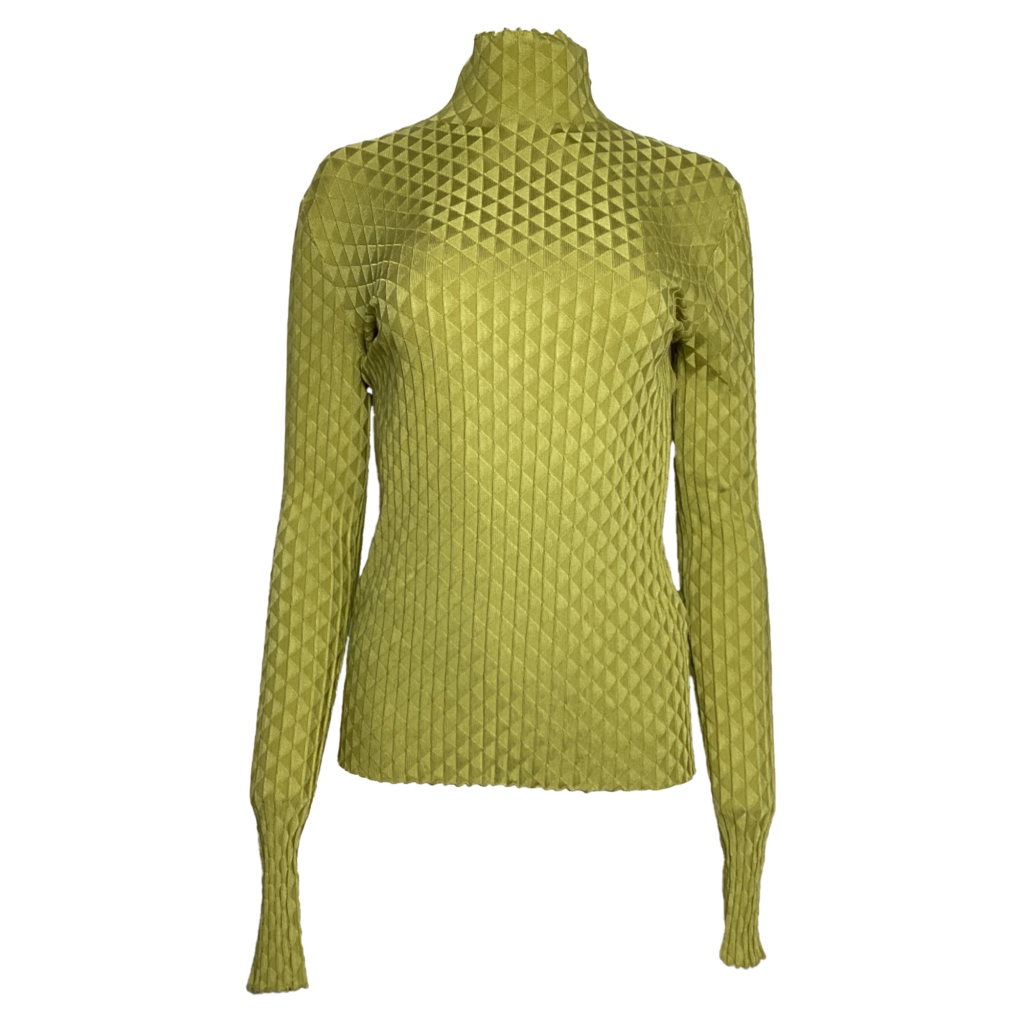Bottega Veneta Dragon Underpinned Turtleneck Pullover in Green Silk