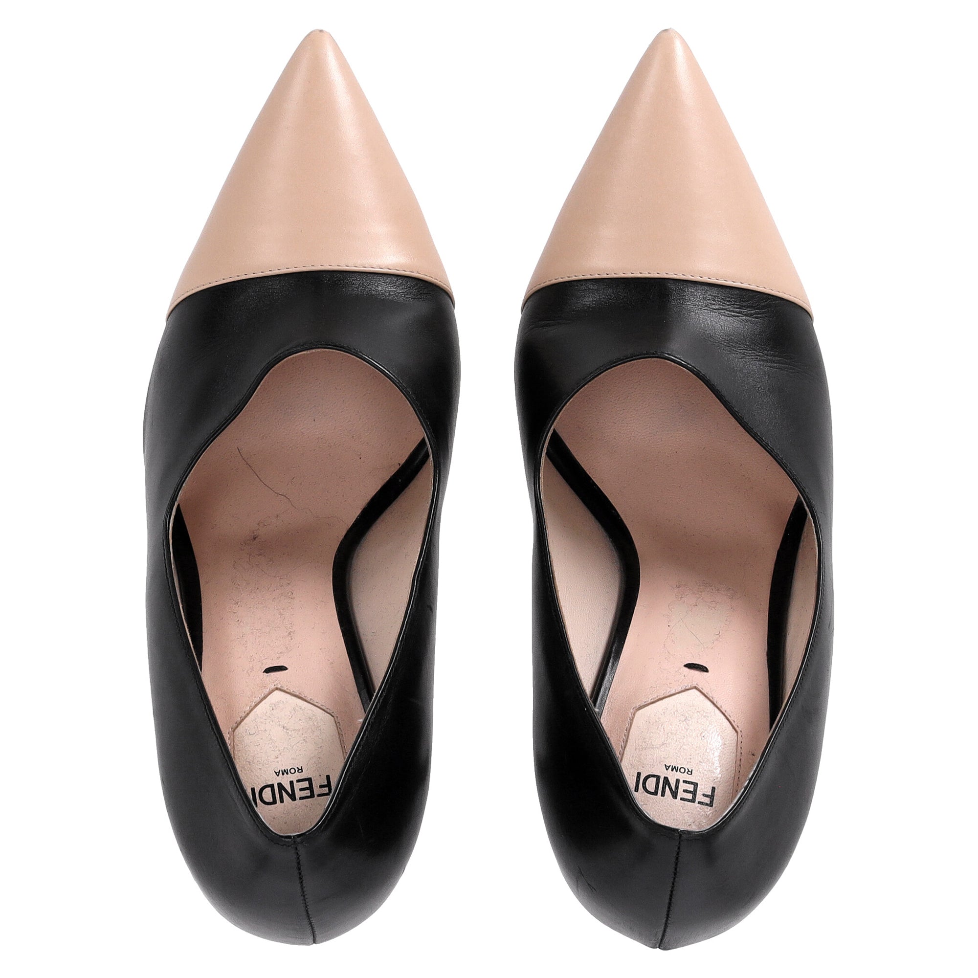 Fendi Pointed Pumps in Black and Nude Leather