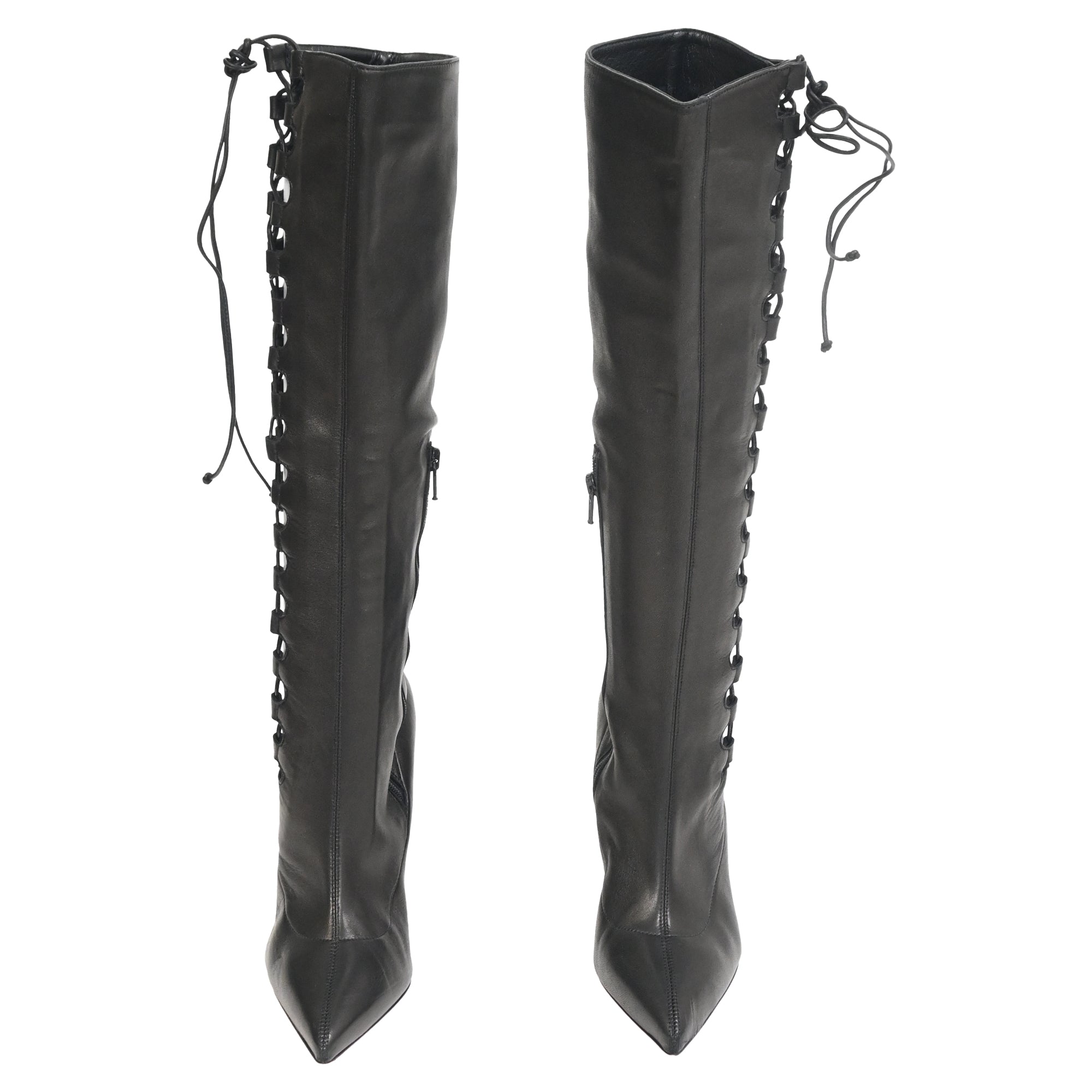 Christian Louboutin Goulue Lace Up Knee Boots in Black Leather