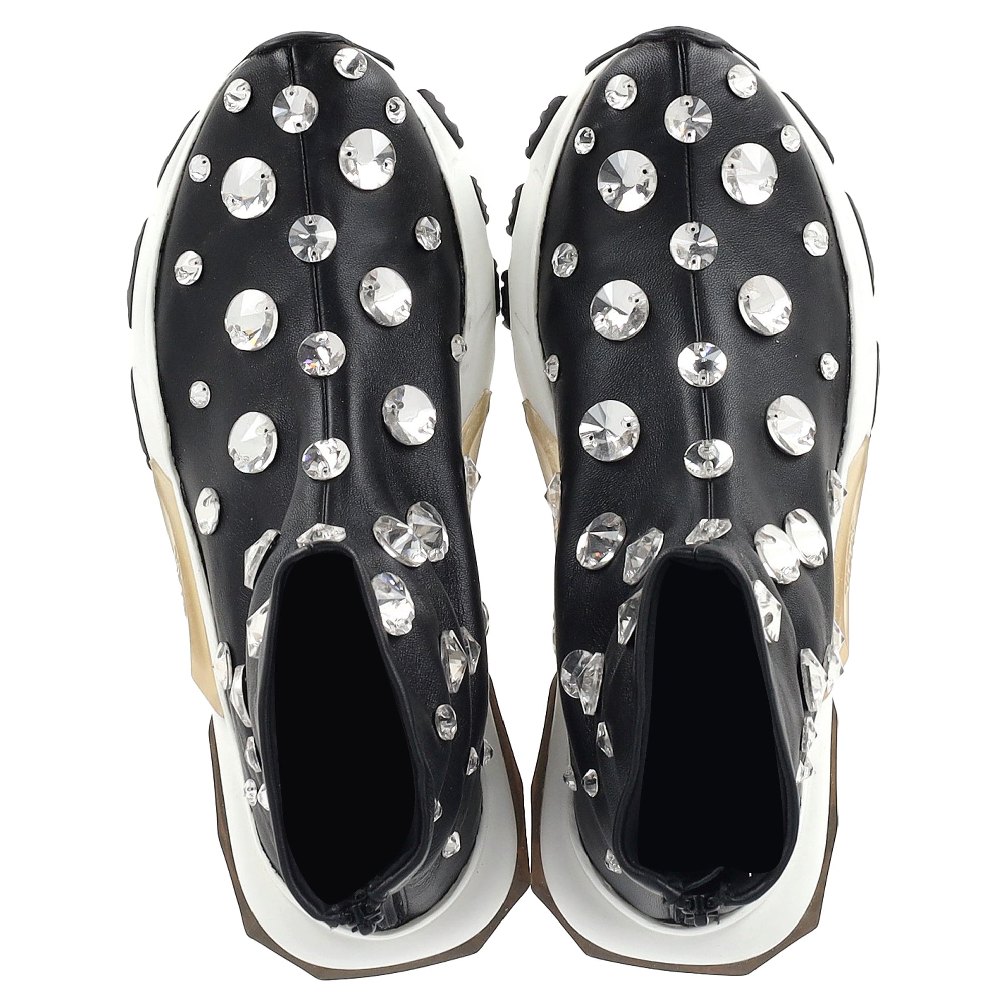 Valentino Garavani Crystal-Embellished Sneakers in Black Leather