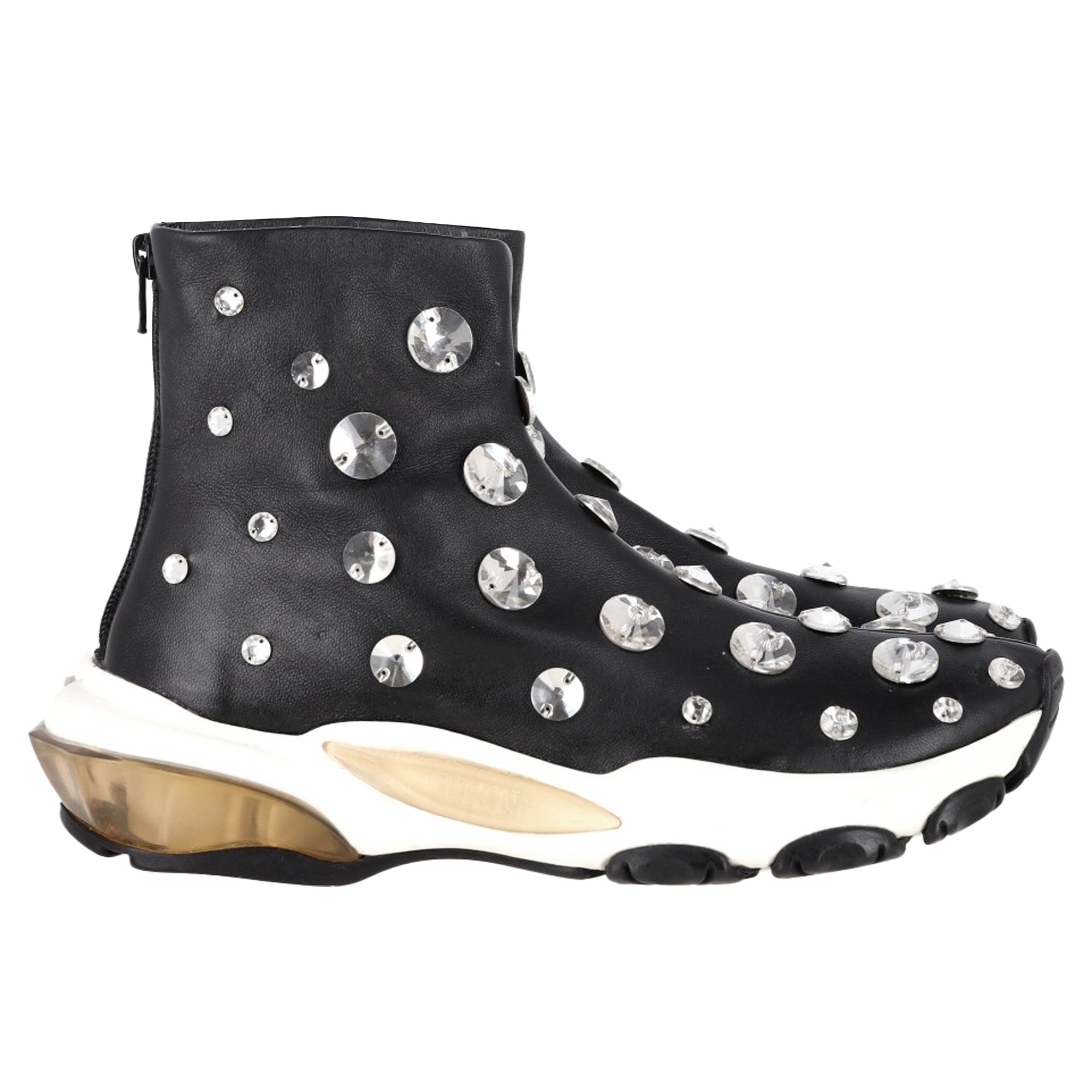 Valentino Garavani Crystal-Embellished Sneakers in Black Leather