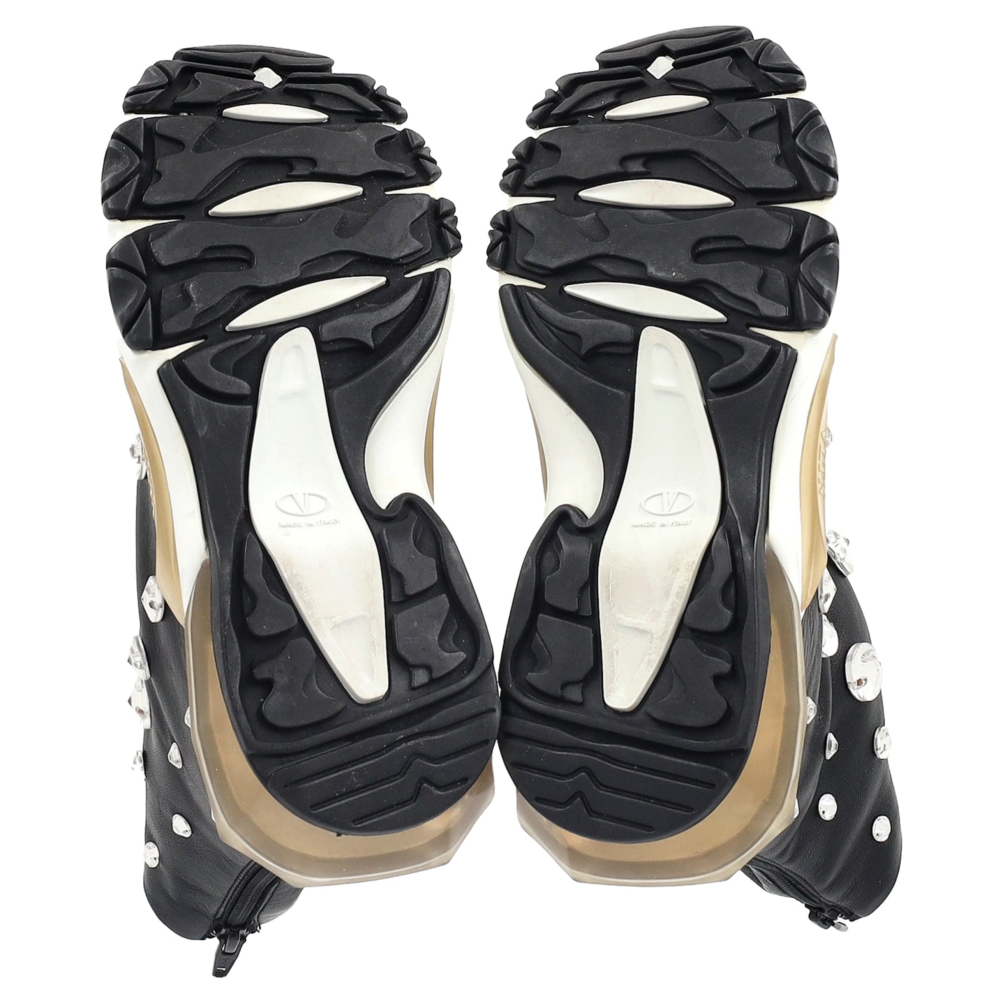 Valentino Garavani Crystal-Embellished Sneakers in Black Leather