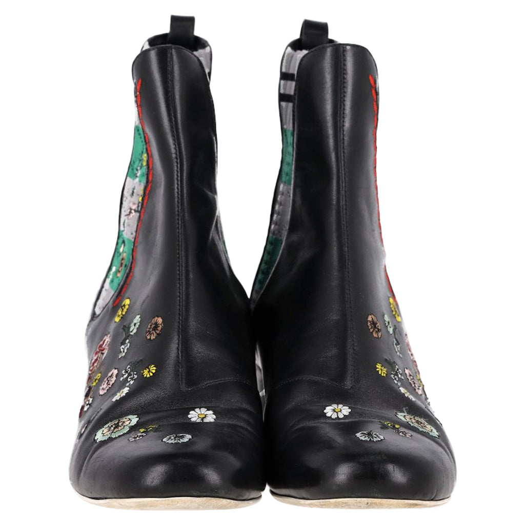 Fendi Floral Ankle Boots in Black Leather