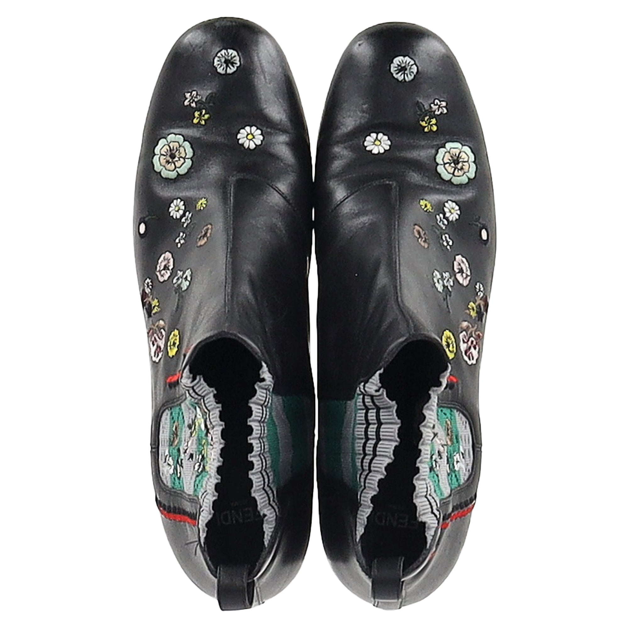 Fendi Floral Ankle Boots in Black Leather