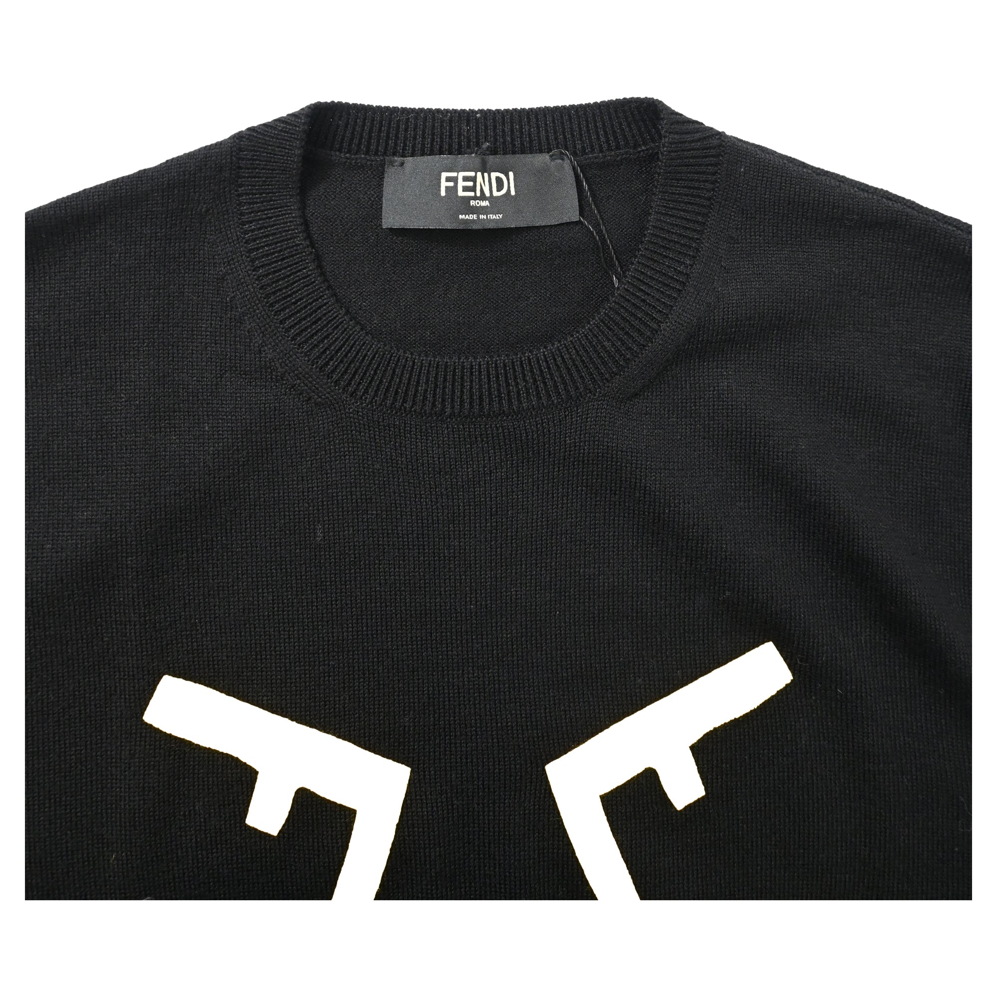 Fendi Logo Print Sweater in Black Wool