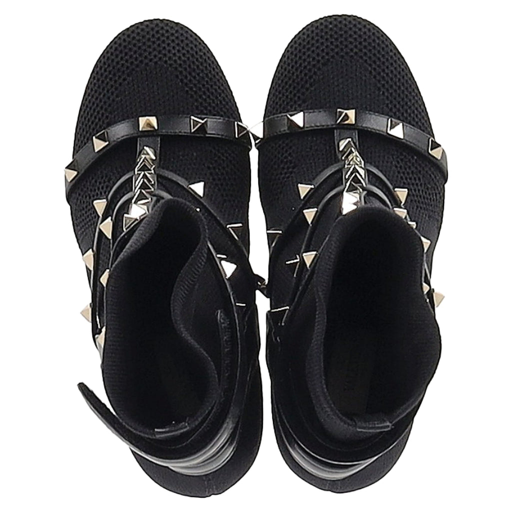Valentino Knit Rockstud Caged Boots in Black Leather