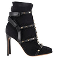 Valentino Knit Rockstud Caged Boots in Black Leather