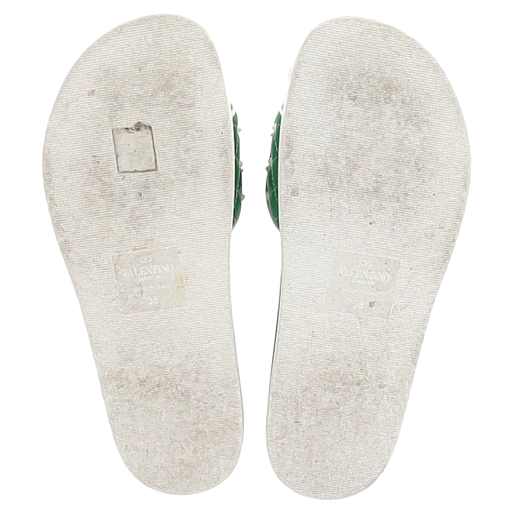 Valentino Garavani Rockstud Quilted Slides In Green Leather