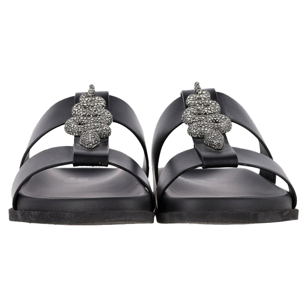 Valentino Garavani Serpent Snake Embellished Slippers in Black Leather