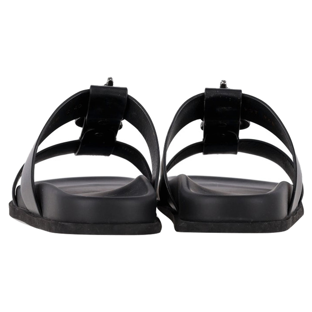 Valentino Garavani Serpent Snake Embellished Slippers in Black Leather