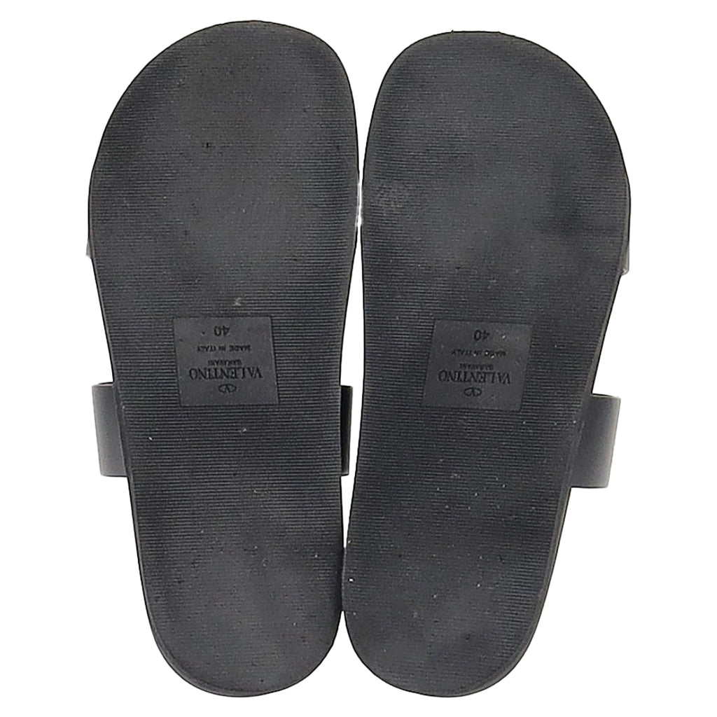 Valentino Garavani Serpent Snake Embellished Slippers in Black Leather