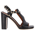 Valentino Garavani Rockstud T-Strap Sandal Heels in Black Leather