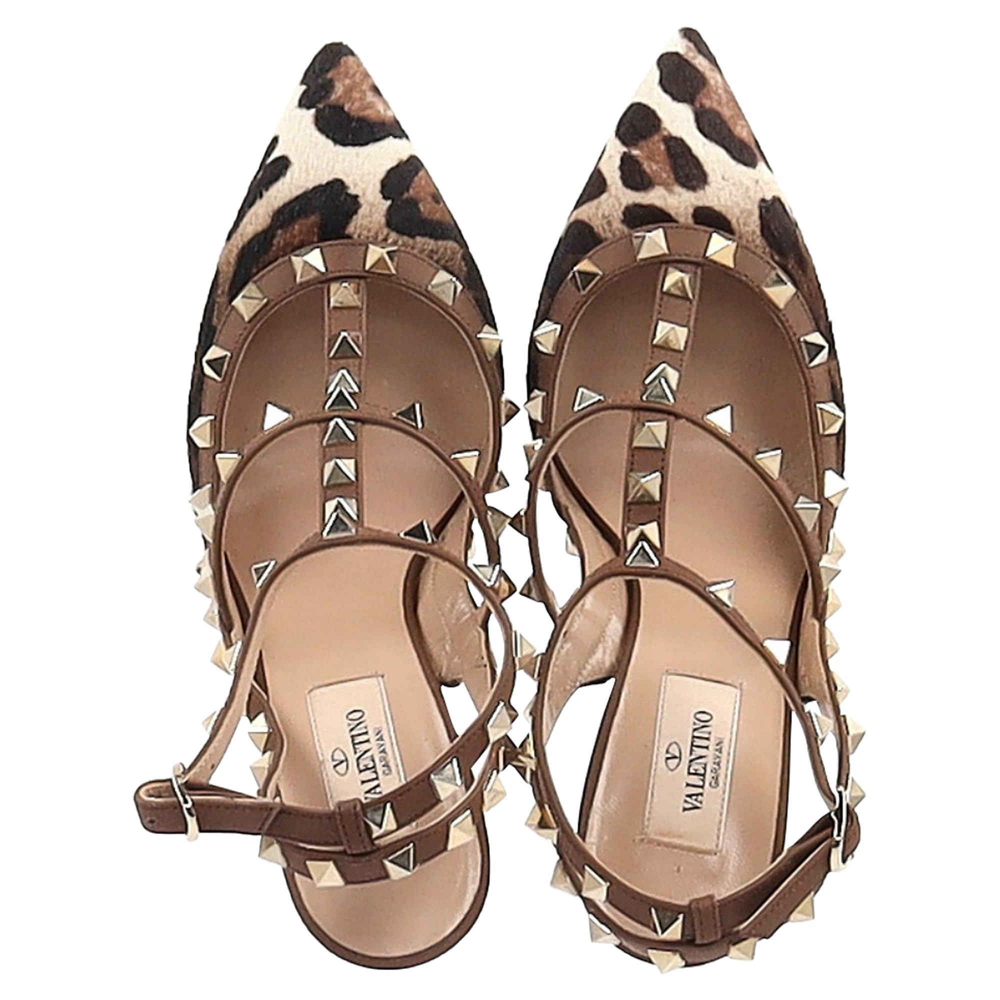 Valentino Garavani Rockstud Printed Pumps in Brown Pony hair