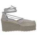 Bottega Veneta Stretch Lace-Up Wedge Espadrilles in White Leather