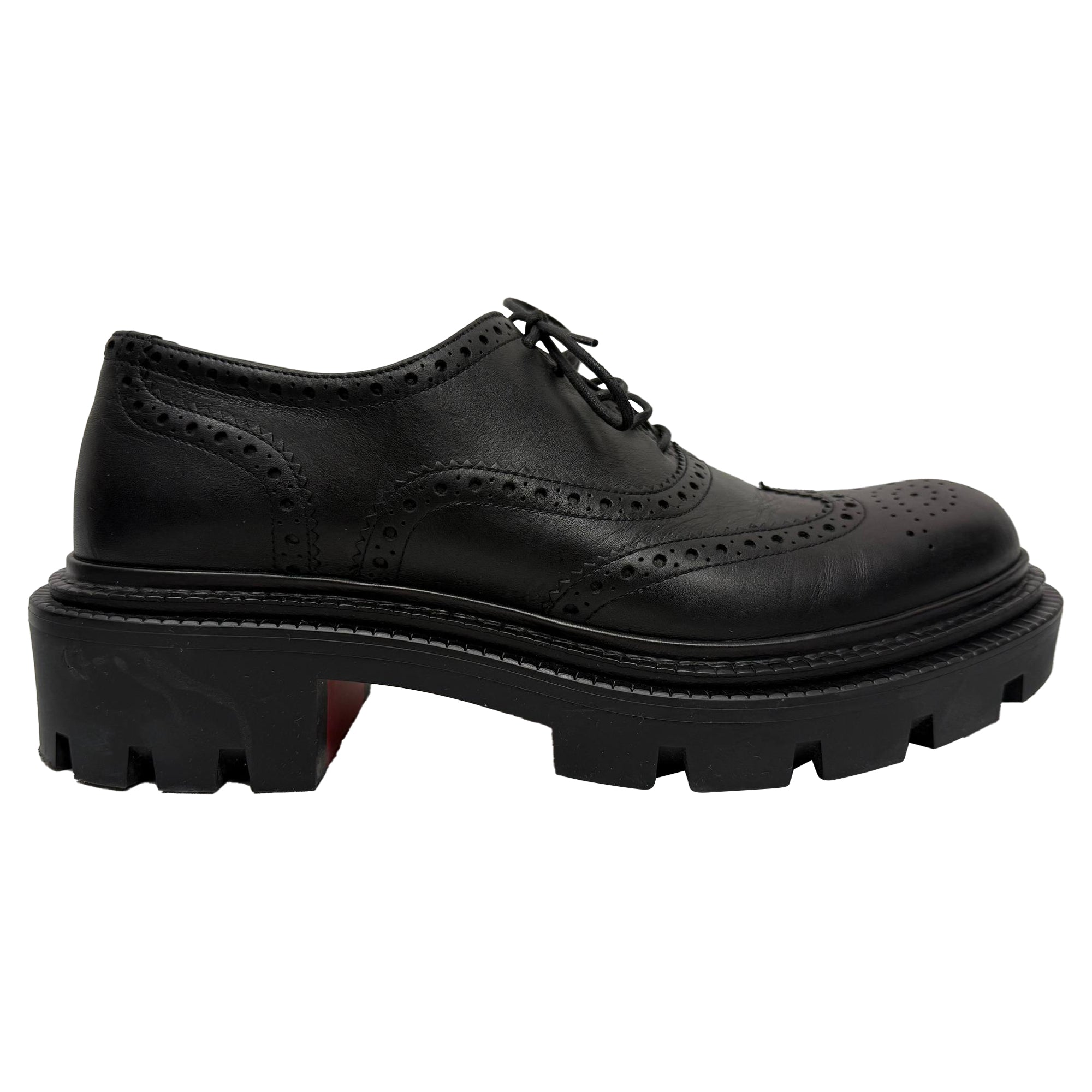 Christian Louboutin College Derby Shoes in Black Calf Leather