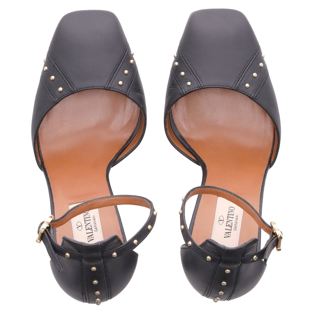 Valentino Studded Ankle Strap Pumps in Black Leather