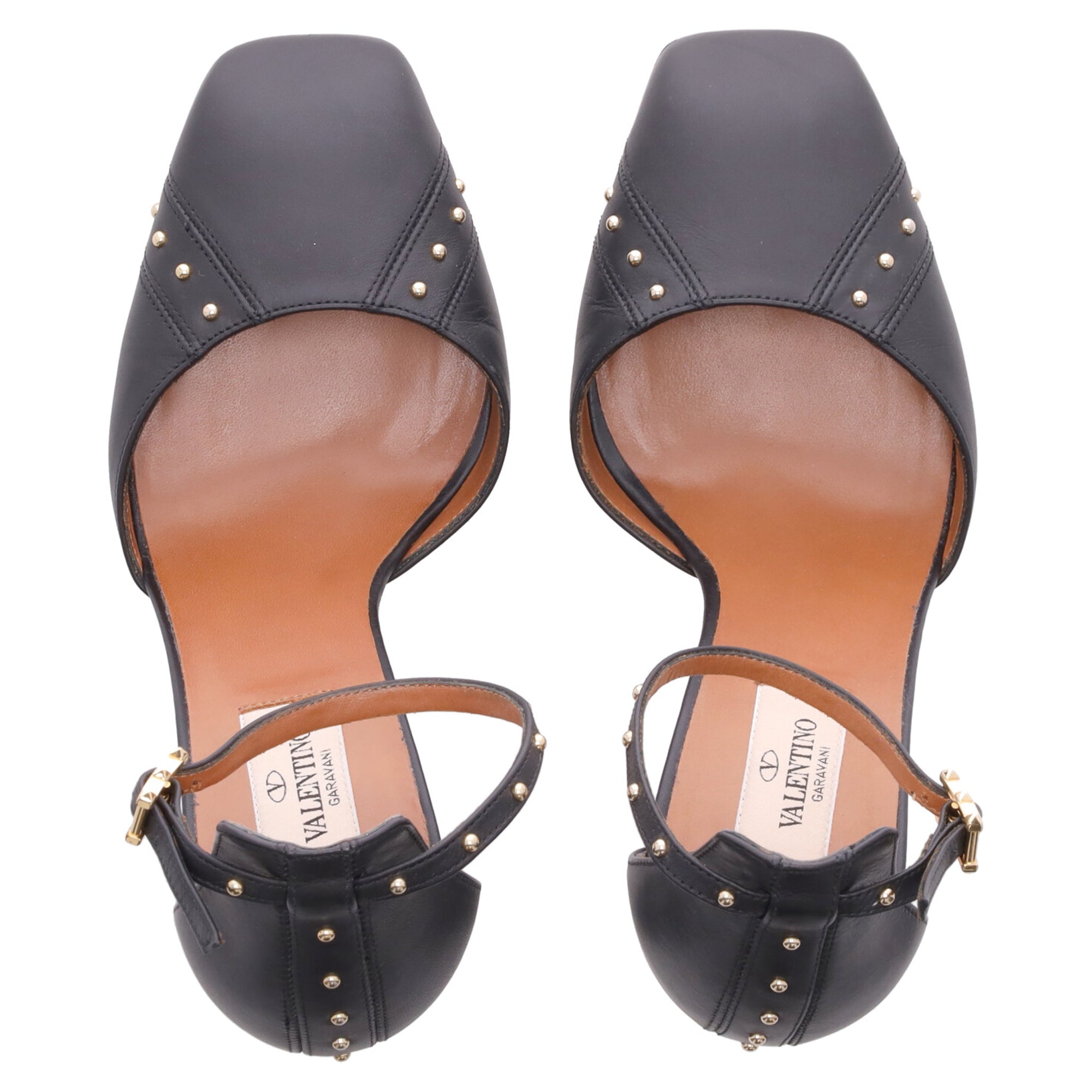 Valentino Studded Ankle Strap Pumps in Black Leather