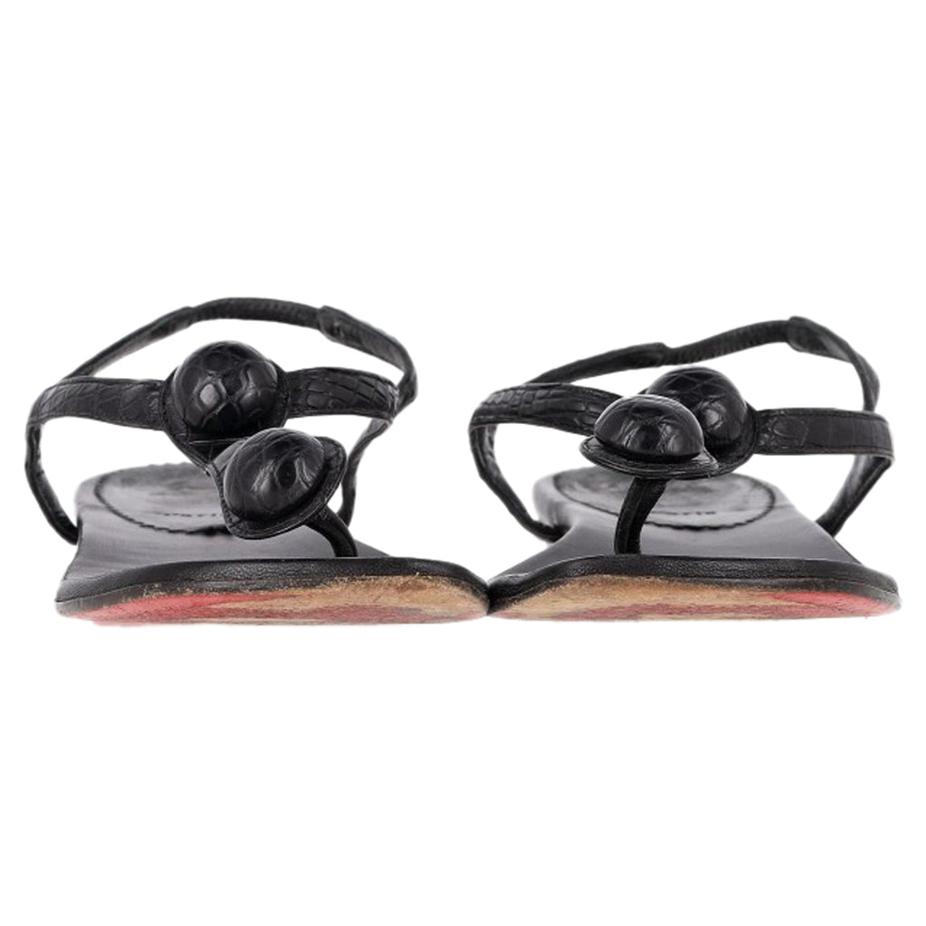 Christian Louboutin Thong Ankle Strap Sandals in Black Leather