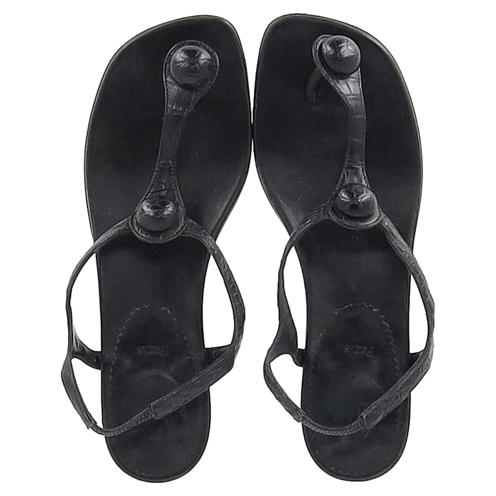 Christian Louboutin Thong Ankle Strap Sandals in Black Leather