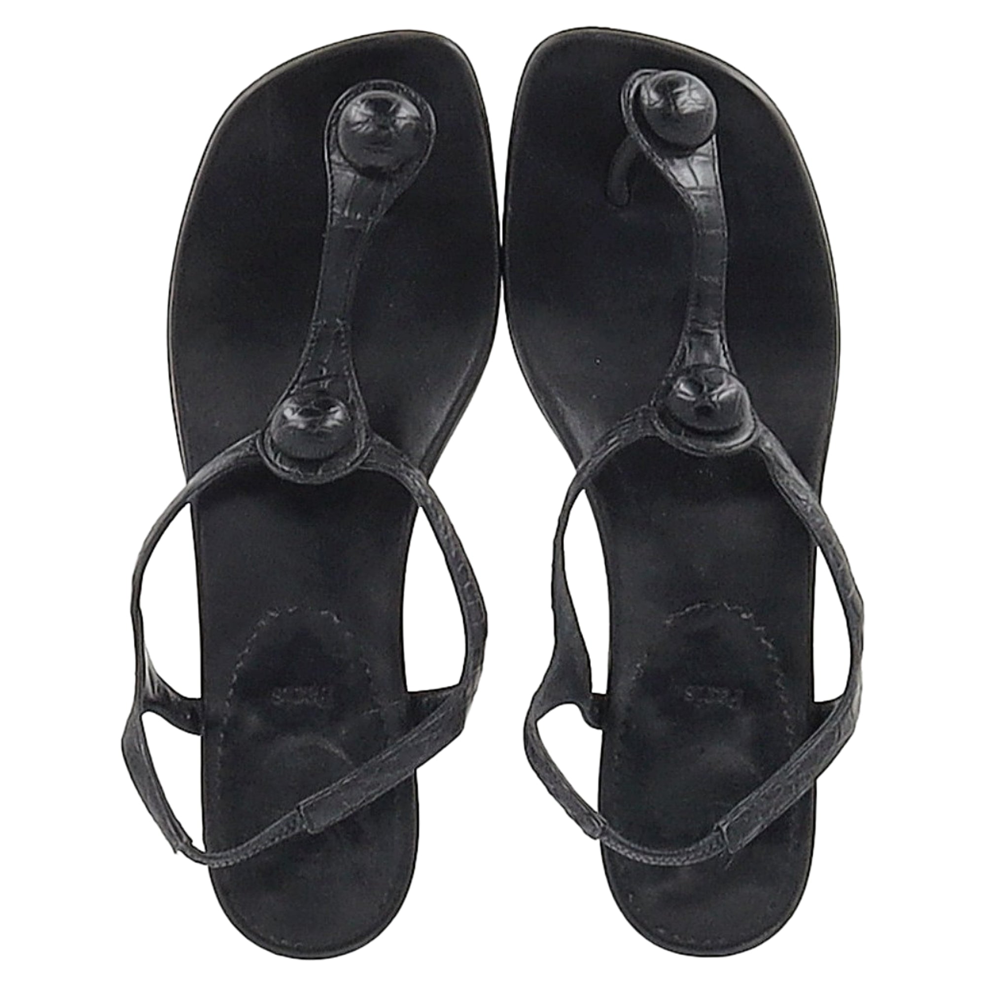 Christian Louboutin Thong Ankle Strap Sandals in Black Leather