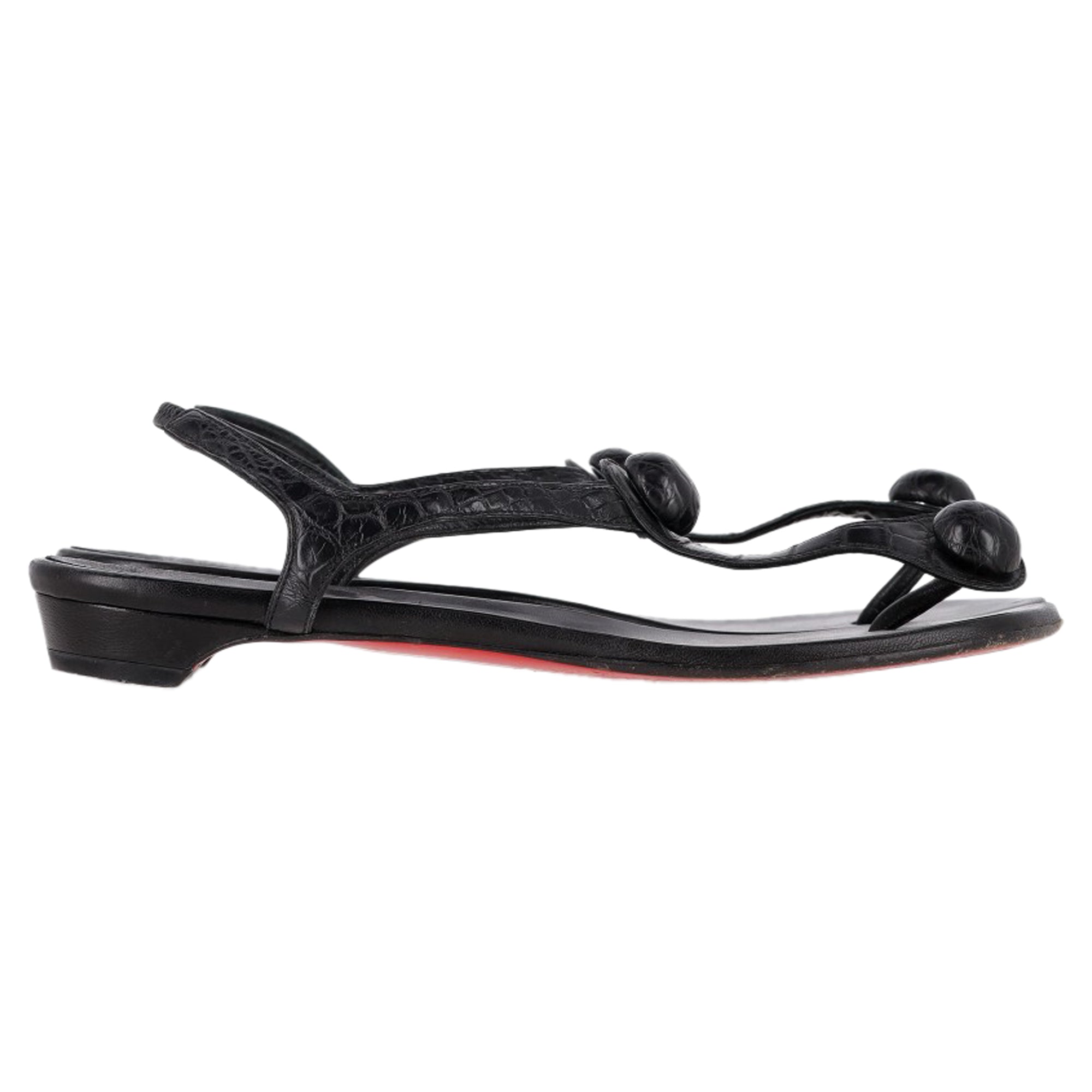 Christian Louboutin Thong Ankle Strap Sandals in Black Leather