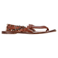 Valentino Garavani Rockstud T-Strap Flat Sandals in Brown Leather