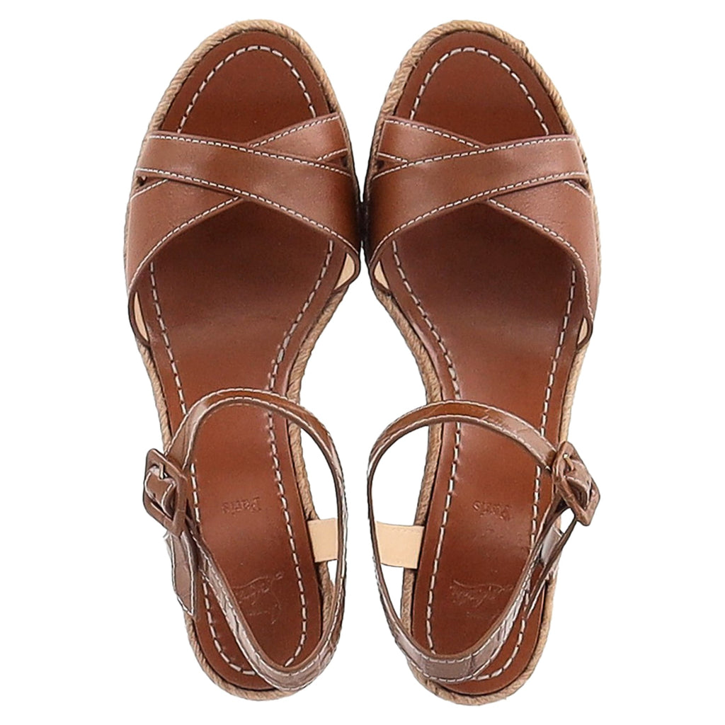 Christian Louboutin Almerio 60 Wedge Sandals in Brown Leather