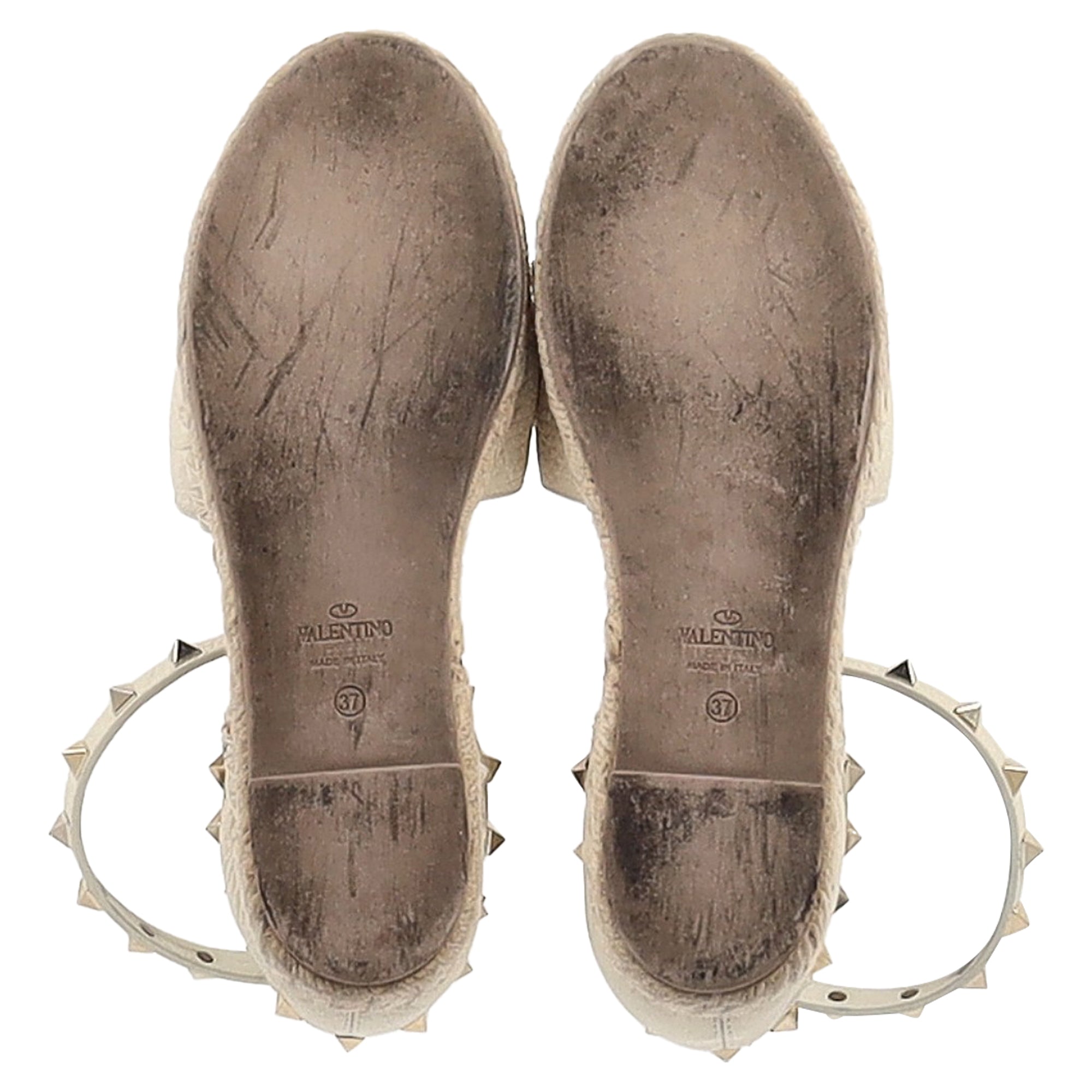Valentino Rockstud Espadrille Flats in White Leather