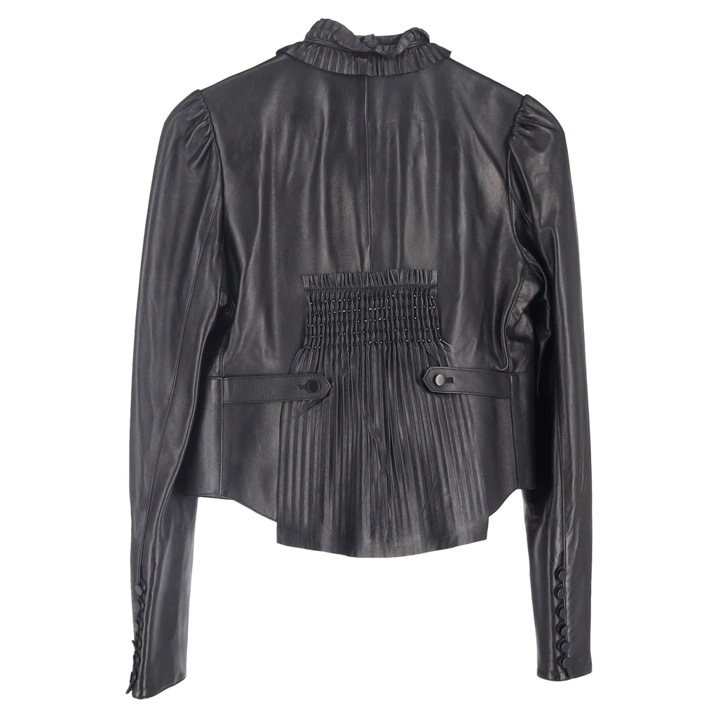 Valentino Pleated Jacket in Black Leather