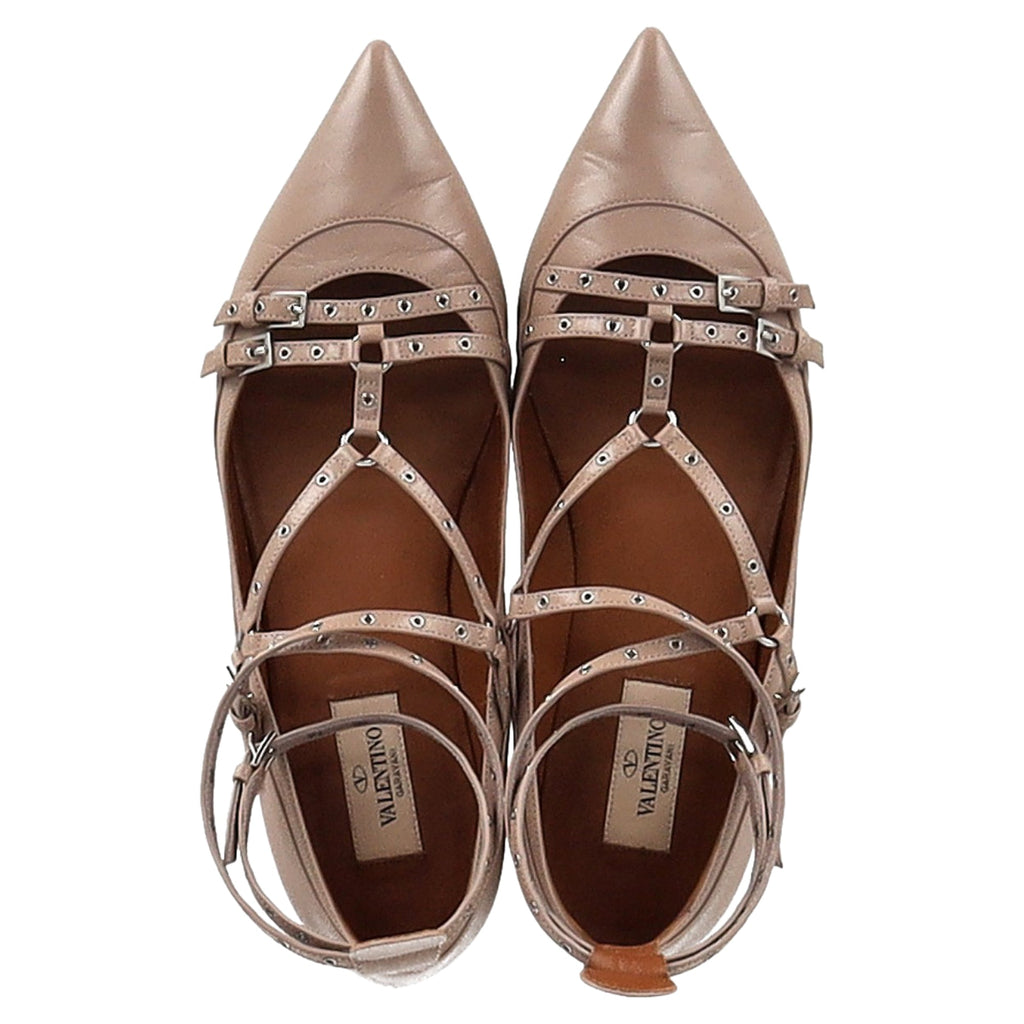 Valentino Garavani Love Latch Ballet Flats in Beige Leather