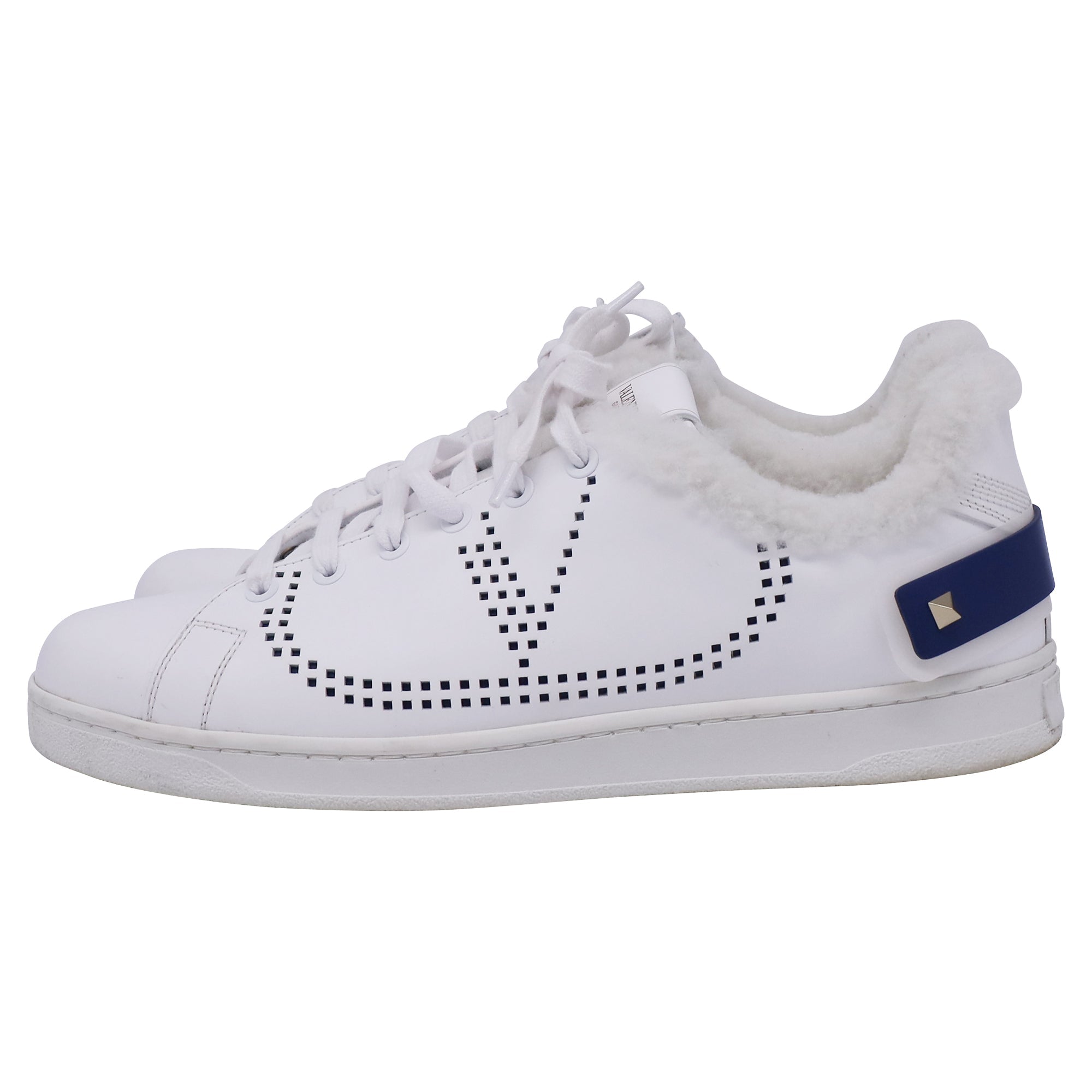 Valentino Garavani Backnet Perforated Shear-Lined Sneakers in White Leather