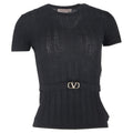 Valentino Garavani Belted Ribbed-Knit T-shirt in Black Wool