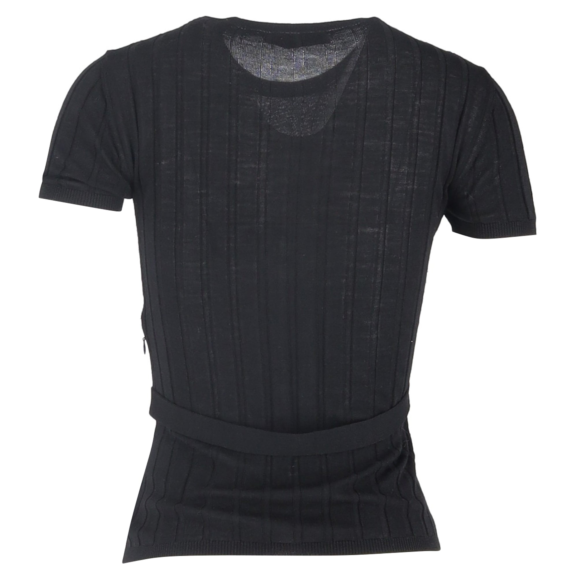 Valentino Garavani Belted Ribbed-Knit T-shirt in Black Wool