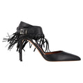 Valentino Garavani Fringed Ankle Strap Pumps in Black Leather