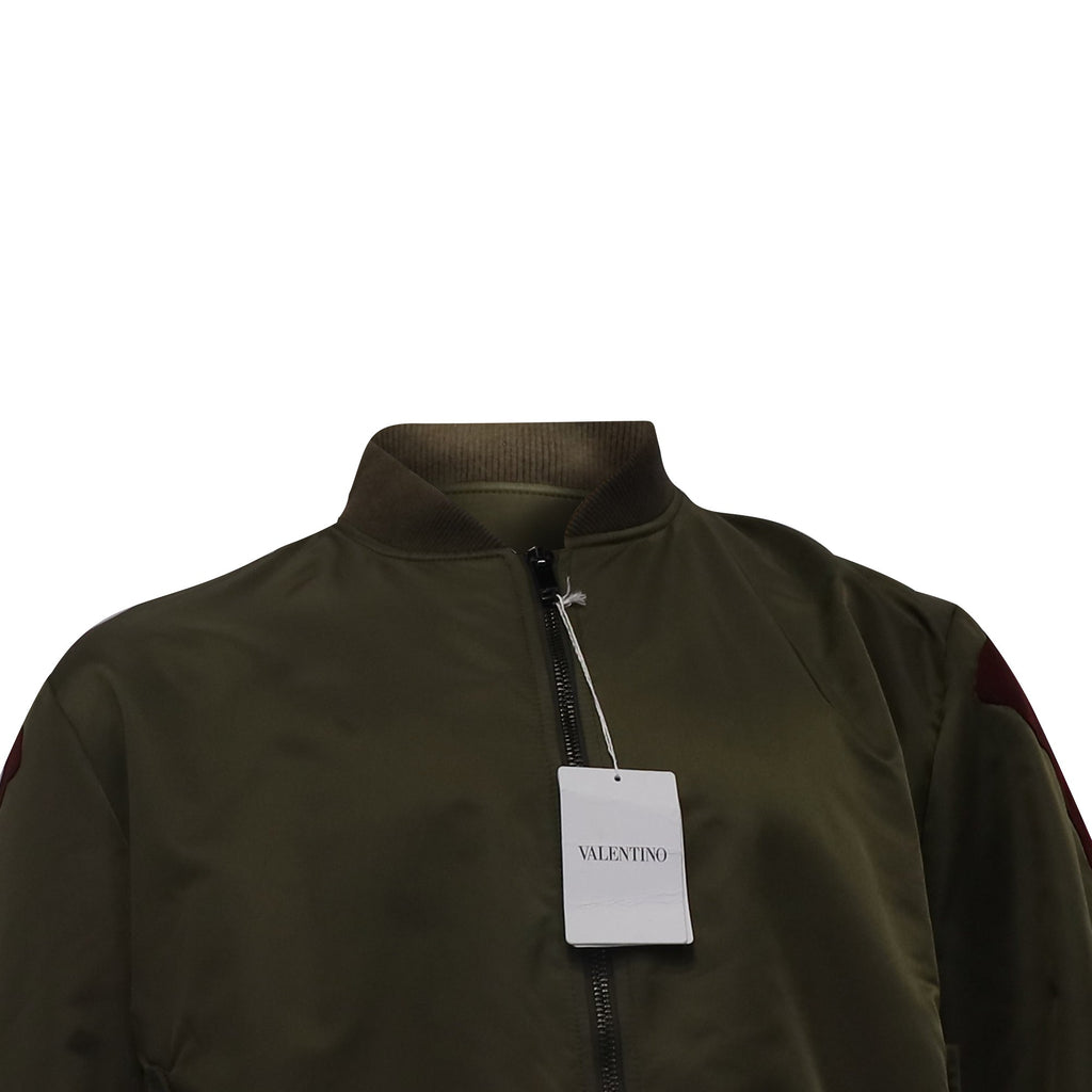 Valentino Garavani Zipped Butterfly Patchwork Bomber Jacket in Olive Polyamide