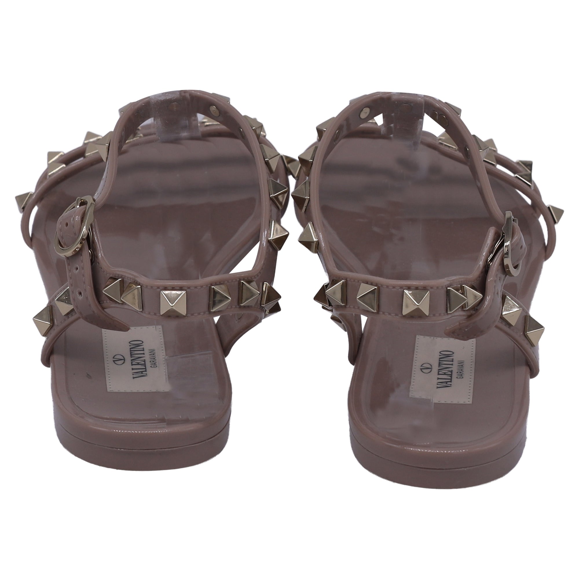 Valentino Garavani Rockstud Flat Sandals in Beige Rubber
