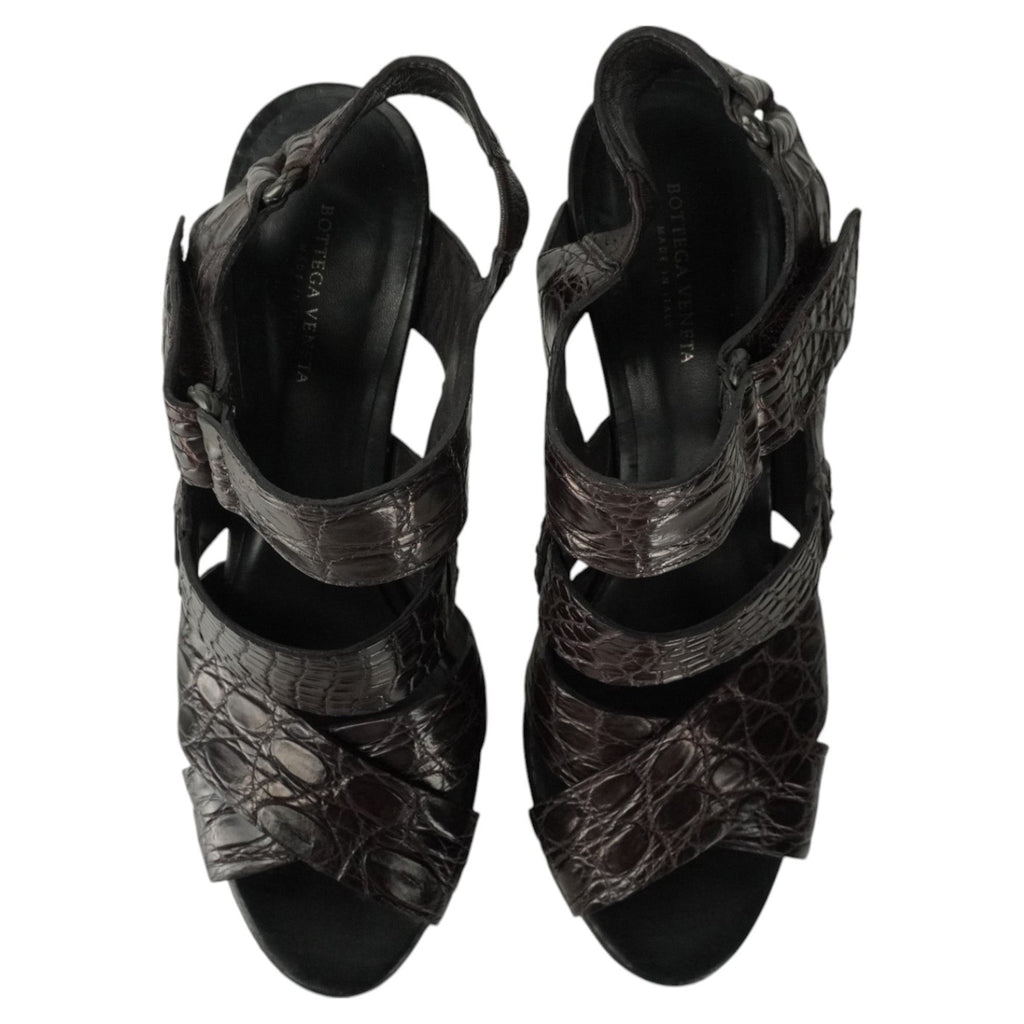 Bottega Veneta Crocodile Embossed Leather Strap Heels