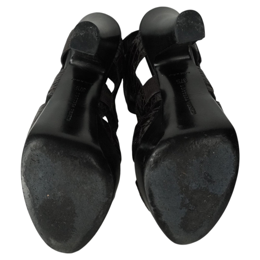 Bottega Veneta Crocodile Embossed Leather Strap Heels