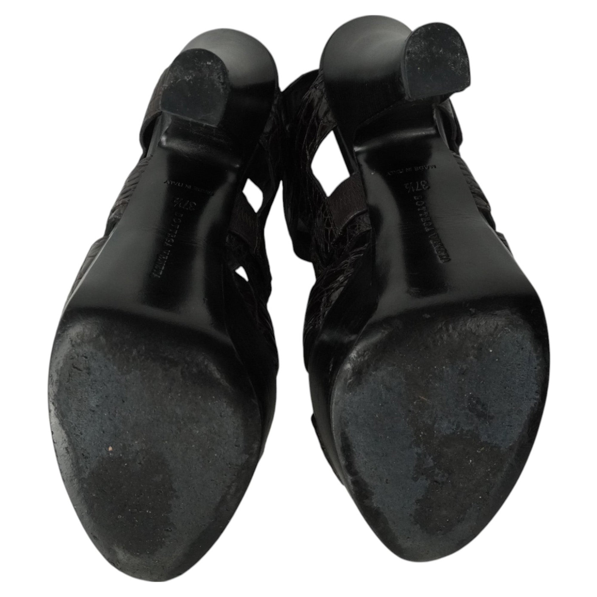 Bottega Veneta Crocodile Embossed Leather Strap Heels