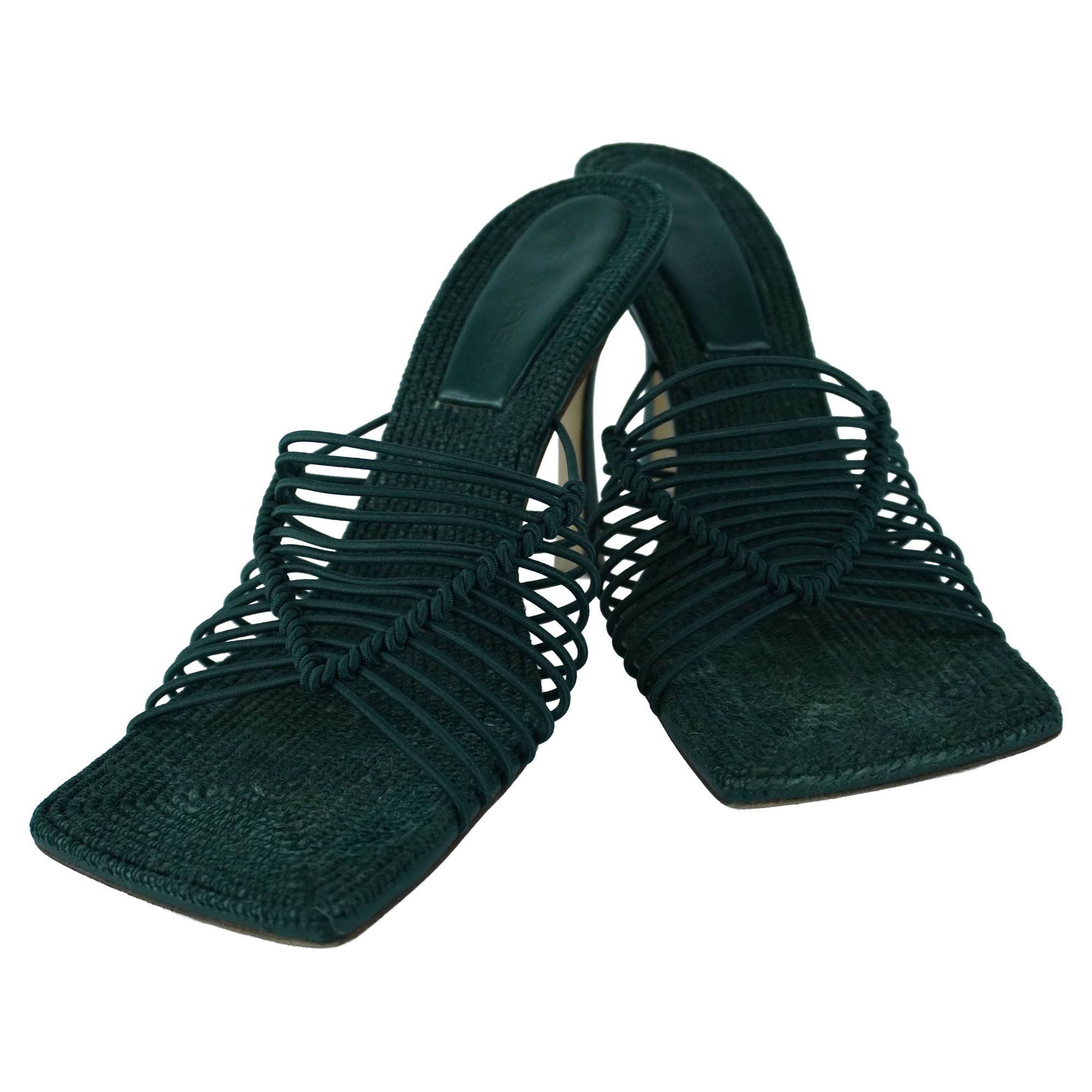 Bottega Veneta Olive Raffia Stretchy Mule Sandals