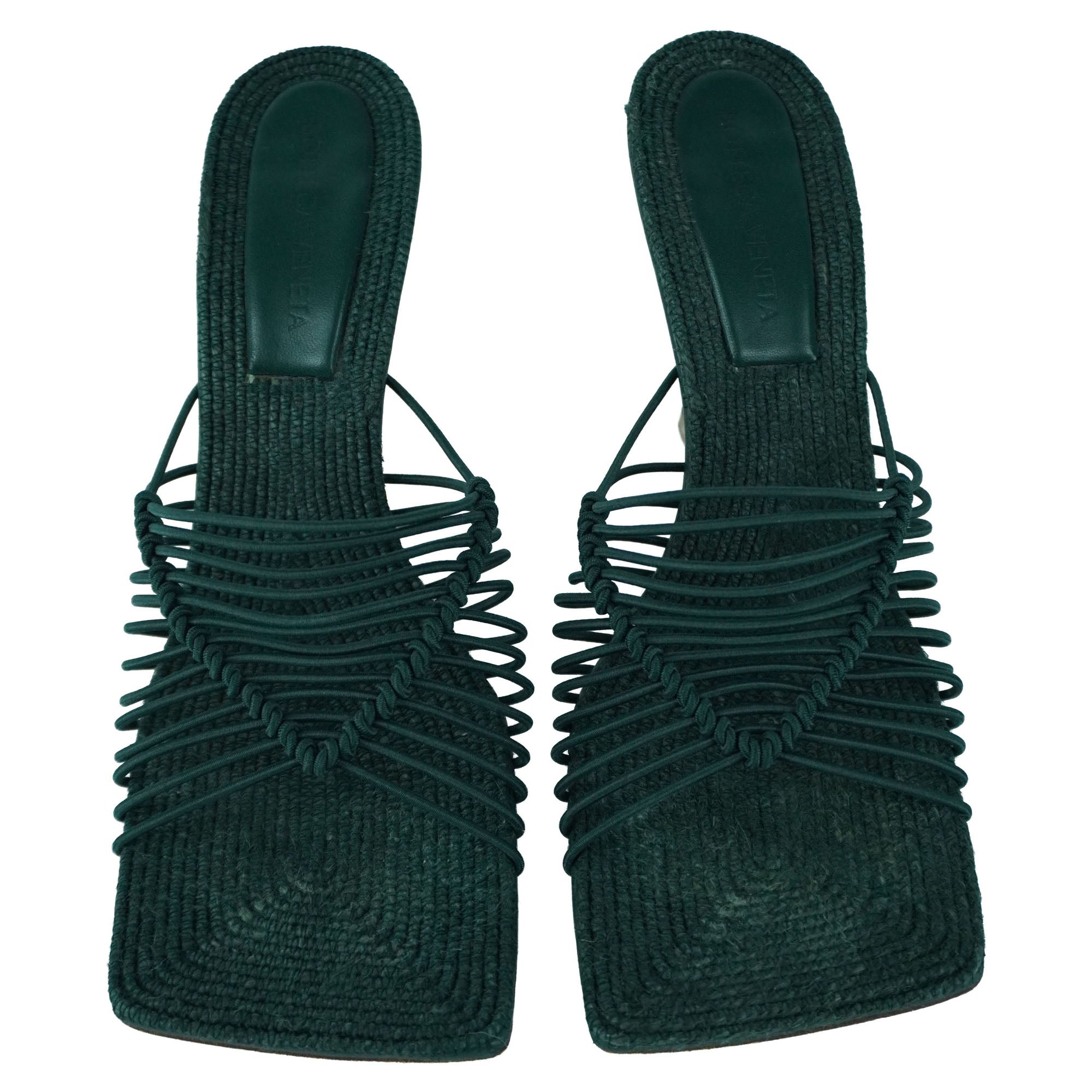 Bottega Veneta Olive Raffia Stretchy Mule Sandals
