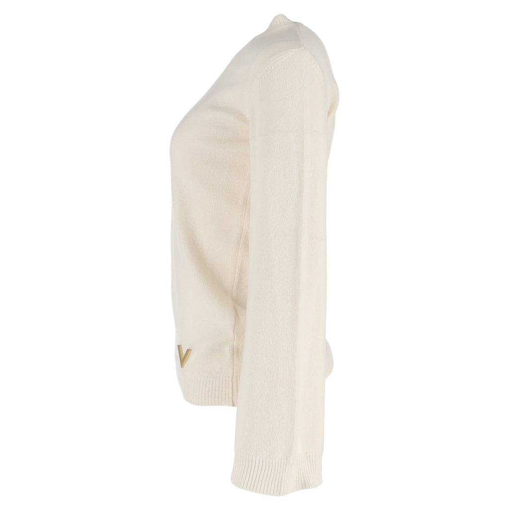 Valentino Garavani VLogo Crewneck Sweater in Cream Wool