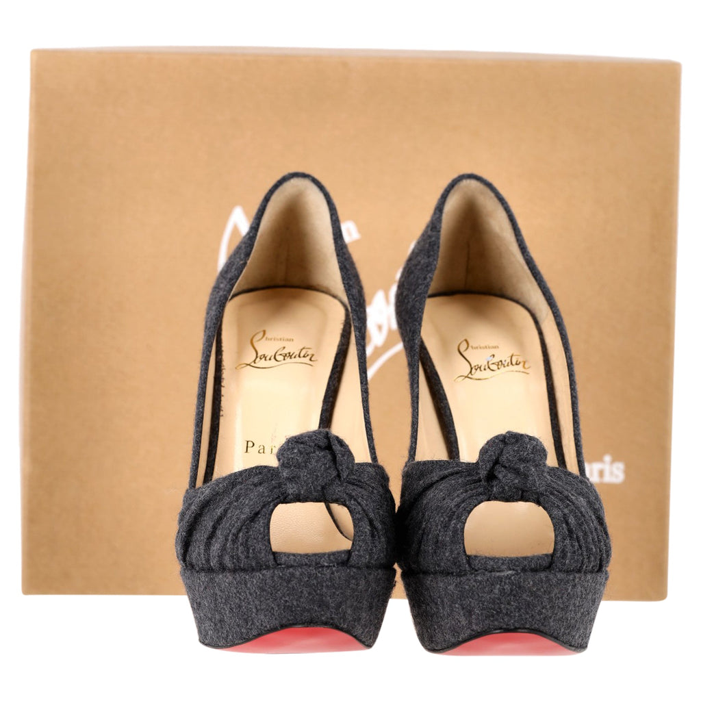 Christian Louboutin Jenny Platform Knot Peep Toe Pumps in Grey Wool