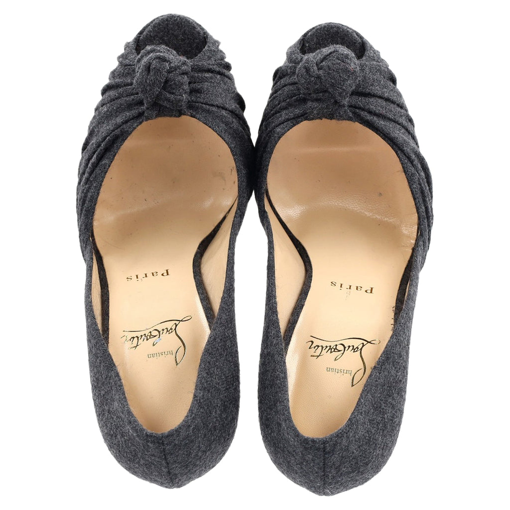 Christian Louboutin Jenny Platform Knot Peep Toe Pumps in Grey Wool