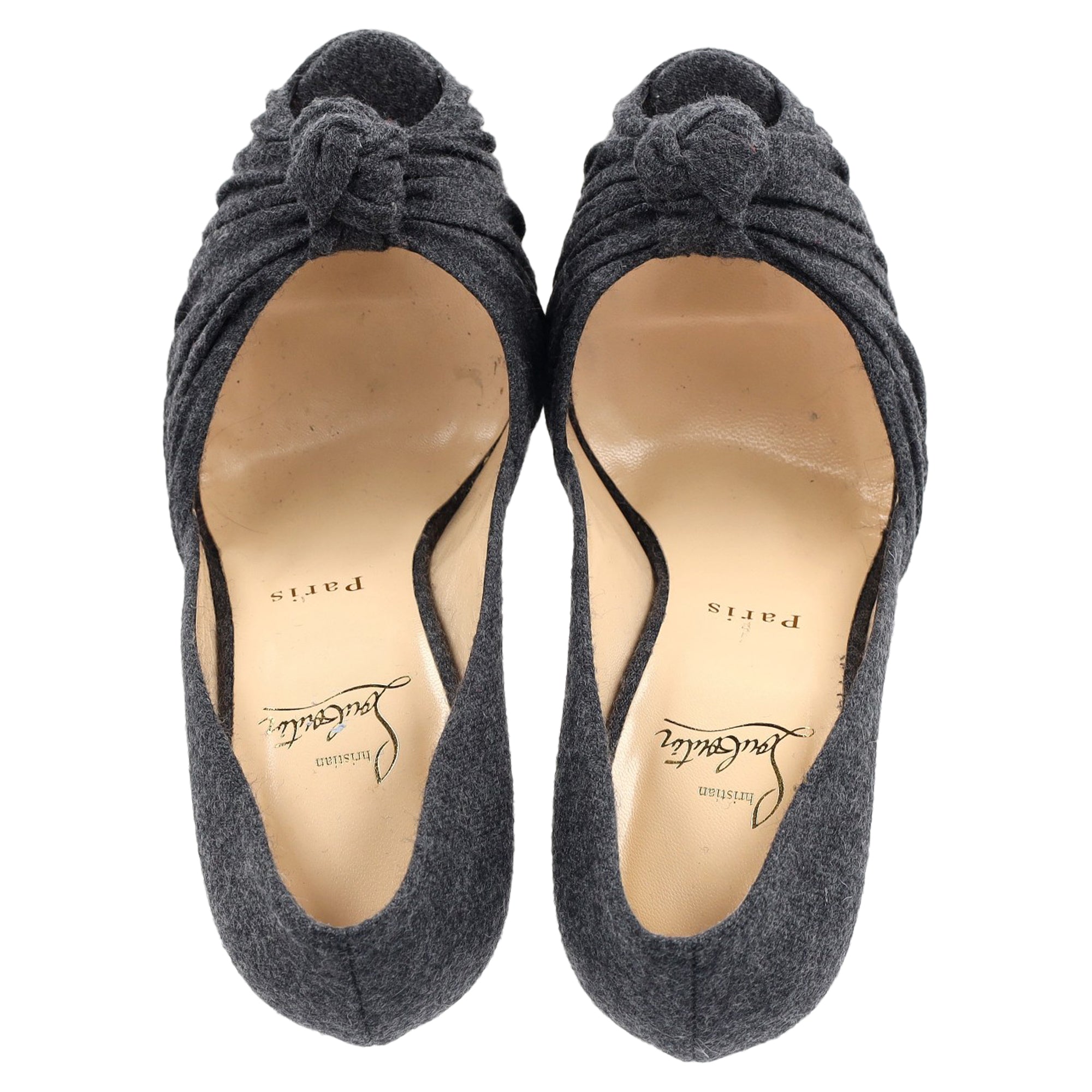Christian Louboutin Jenny Platform Knot Peep Toe Pumps in Grey Wool