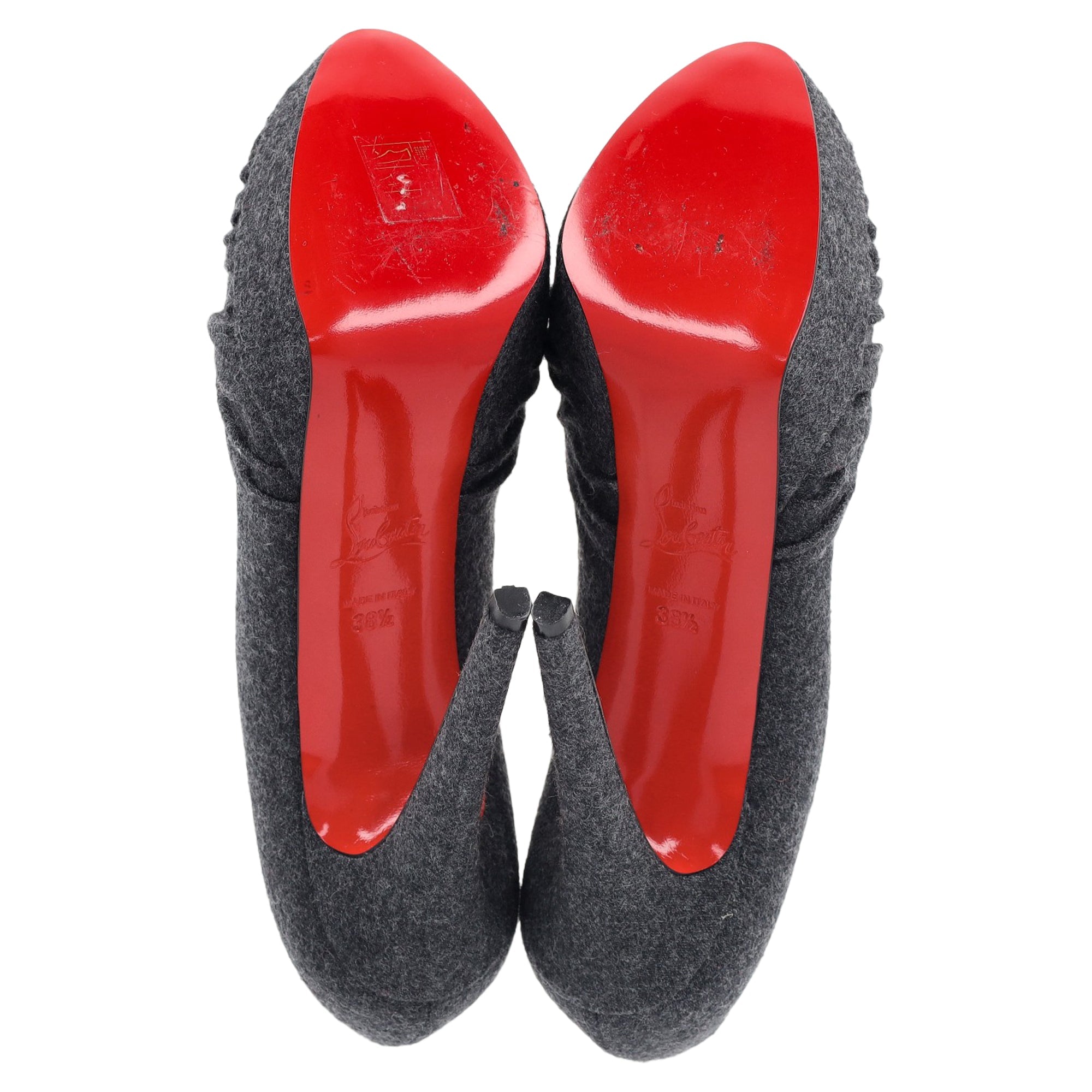 Christian Louboutin Jenny Platform Knot Peep Toe Pumps in Grey Wool